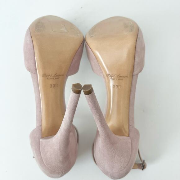 Ralph Lauren Collection Jebine Suede Platform Sandals Pale Pink Mauve | Size 39B - Picture 10 of 16